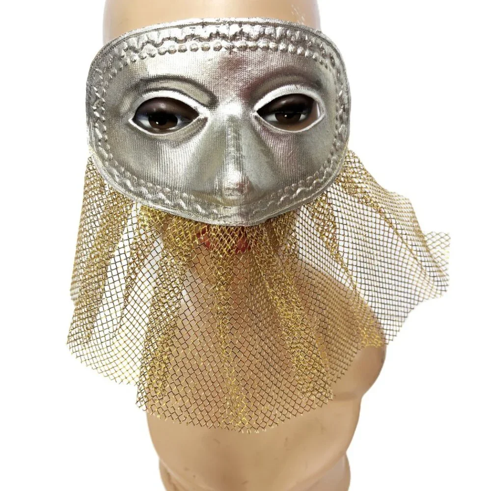 Domino style Silver Fabric Mask with Gold netting NWT NOS